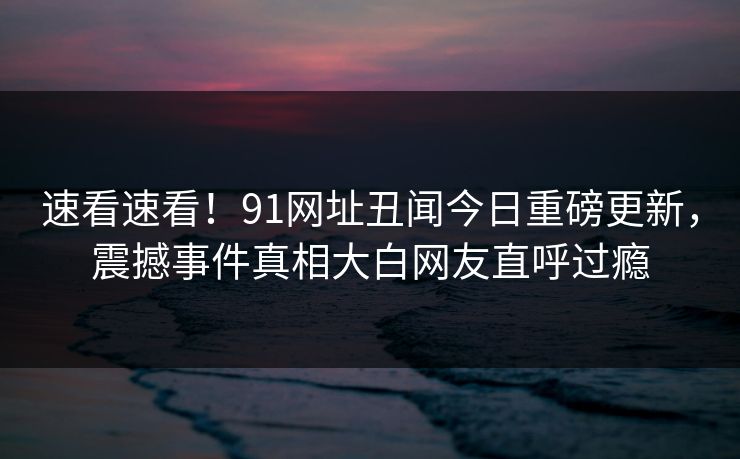 速看速看！91网址丑闻今日重磅更新，震撼事件真相大白网友直呼过瘾